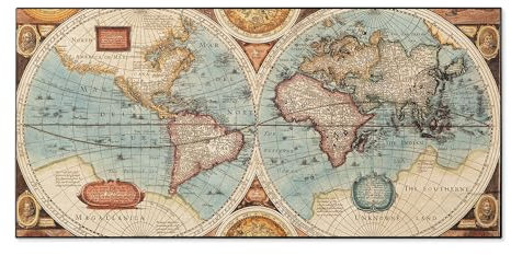 banjado Magnettafel schwarz 78 x 37cm / Magnetwand Metall/Magnetpinnwand als Memoboard/Pinnwand Magnettafel Küche, Büro, Kinderzimmer inkl. 4 Magnete & Montageset - Motiv Historische Weltkarte