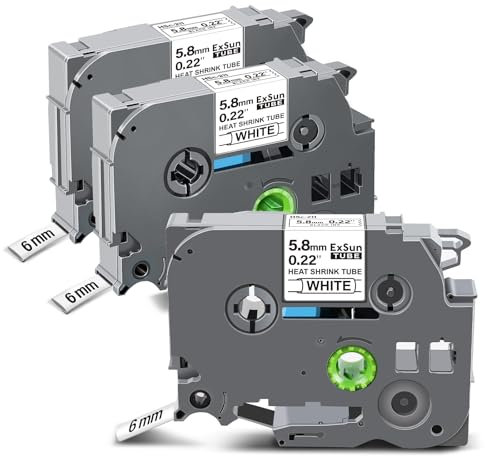 Exsun 3er-Pack 5,8mm Schrumpfschlauch Etikettenband Kompatibel für Brother HSe-211 HSe211 HSc211 für PT-E300 PT-E500 PT-E550w PT-P700 PT-P750W PT-E560 PT-E560btvp Etikettendrucker Schwarz auf Weiß