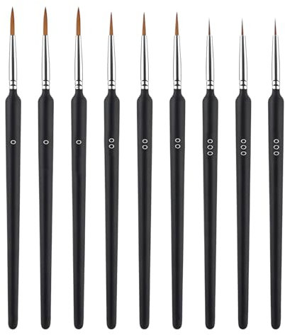 ASIRYVA 9Pcs Fine Paint Brushes Set with 0, 00, 000 Size Thin Paint Brushes, Detail Paint Brush for Art Acrylic Watercolor Oil Gouache Nail