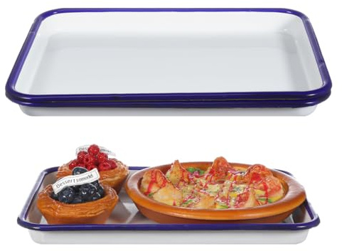 Didiseaon 2Pcs Enamel Square Baking Pans 10.63X7.48X0.98In Rectangular Oven Trays Multi-Functional Food Grade Enamel Roasting Pans for Pizza Crepes and Oven Cooking