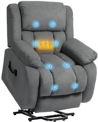 HOMCOM Fernsehsessel mit Aufstehhilfe Elektrisch, Relaxsessel, Grau | Liege- & Wärmefunktion, Massagefunktion, Massagesessel, Breite Sitz, Fernbedienung, Seitentasche, USB, Taschenfederkern