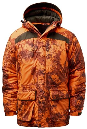 Pinewood Herren Abisko Camou 2.0 Jagd Jacke - Hunting Jagdjacke Orange mit innovativer Ultra-Body-Heat Technologie für extra Wärme - wind- und wasserdicht - verstellbare Passform