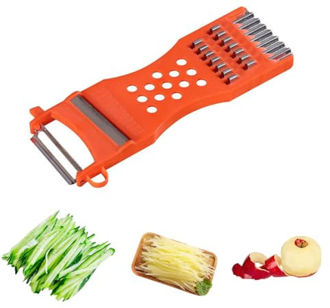 Auriselle Pelador Multifuncional Cortador de Verduras y Zanahorias Pelador 6 en 1 Cuchillas de Acero Inoxidable para Pelar Verduras Pelad Multifuncional para uso en Gastronomía (Rojo)