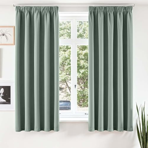 Vangao Gardinen mit Kräuselband Wohnzimmer H175xB140cm 2er Set, Salbeigrün | Gardinen Blickdicht Kurz für Schienensystem, Schlafzimmer Kinderzimmer Küche Fenster, Modern Blackout Curtains Grün 175 lang