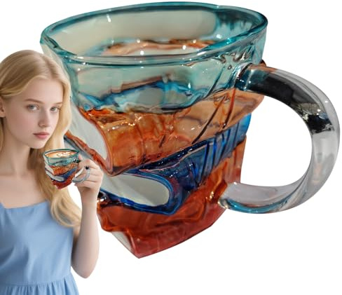 Misaakoeq Taza de libro pintada | Taza de vidrio con forma de pila de libros | Decoración creativa de mesa, recipiente decorativo hecho a mano para profesores amantes del arte de la literatura