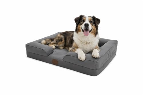 My Petlounge Orthopädisches Hundebett 90x60x18 cm – Memory Foam Hundesofa aus robustem Oxford-Gewebe – waschbarer Bezug, rutschfeste Unterseite, Grau – für mittelgroße Hunde 15–20 kg