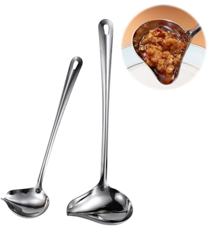 2 Stück Soßenlöffel aus Edelstahl, Tröpfellöffel Mit Ausgießer Saucen, Saucenkelle mit Schrägem Ausgießer, Suppenkelle-Set, für Sauce, Bratensoße, Dressing - Spülmaschinenfest