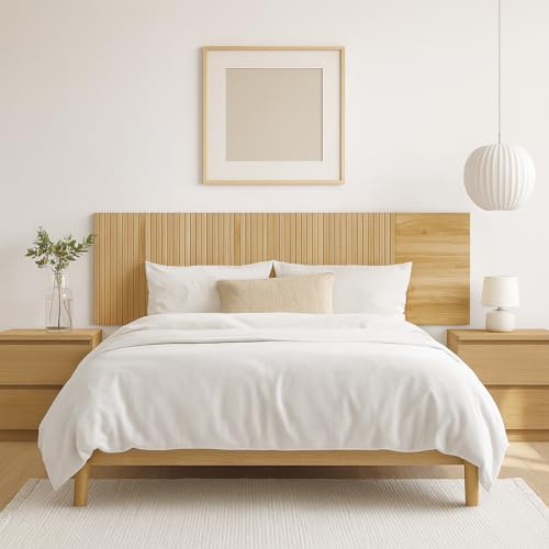 Meyvaser.com Ecommerce Company Testiera per letto matrimoniale da parete, motivo a righe verticali, colore rovere naturale, 210 x 55 x 1,9 cm, stile moderno ed elegante, facile da montare