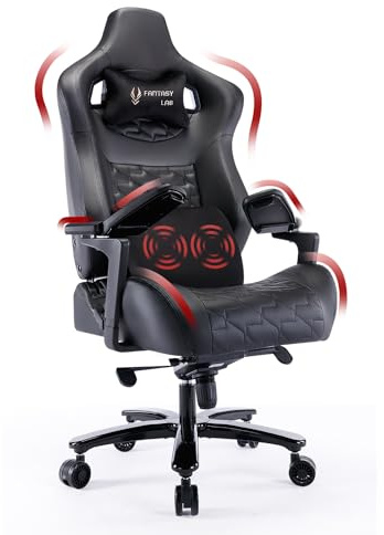 Fantasylab Gaming Stuhl 200kg Belastbarkeit Massage Gaming Stuhl Verstellbare Armlehne Gamer Stuhl Gaming Sessel Ergonomischer Bürostuhl 200kg Gaming Chair Schreibtischstuhl (Tiefgrau)