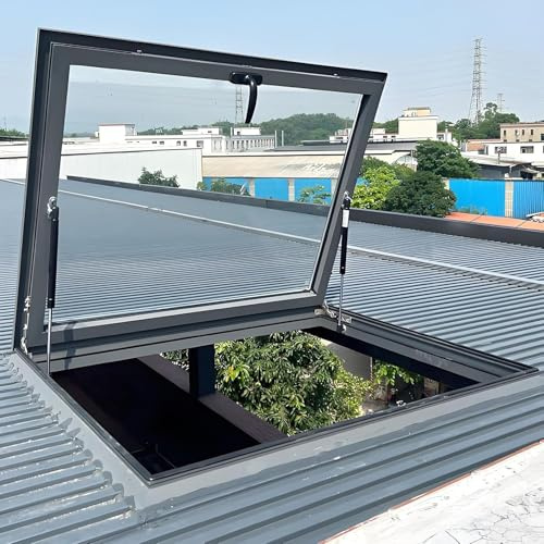 Trappe d'accès de toit for puits de lumière gris (1 pièce) - Alliage d'aluminium durable et verre trempé for combles, sous-sols et toitures(70x75cm)