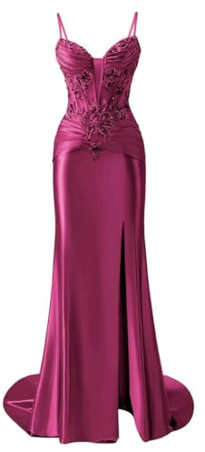 Spaghetti Straps Mermaid Dating Dresses Ruffles Formal Evening Prom Gowns Princess Ball Gown Fuchsia UK14