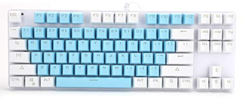 Tomantery 87 Tasten, Gemischte Leichte Mechanische Gaming-Tastatur, Komfortable Bedienung für Desktop-Laptops, K100-Computerperipheriegeräte (Blau und Weiß)