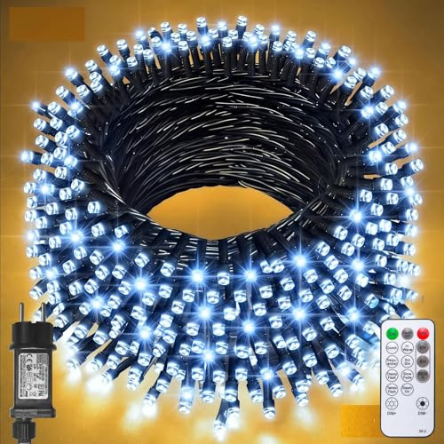 Jsdoin Catena Luminosa, 100/200/300/400/600 LED Luci Natale Esterno, 8 Modalità con Funzione Memoria e Telecomando Luci Albero di Natale per Giardino, Balcone, Casa, Festa (Bianco Freddo, 400LED)