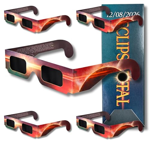 ELECTROHOGAR 5er-Pack Sonnenfinsternisbrille CE ISO 12312-2 | EN ISO 12312-2 zertifiziert, UV- und IR-Filter, Kartonrahmen klappbar, Einheitsgröße Kinder und Erwachsene