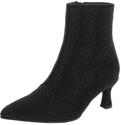 Ital Design Damen Stiefeletten, Textil, mit Reißverschluss, Stilettoabsatz, spitze Form, Schafthöhe 13 cm, Schwarz, Gr. 40