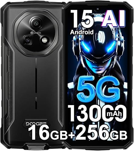 DOOGEENEXT Fire 7 Rugged Smartphone,13000mAh 18W,16GB+256GB/2TB, 5G Rugged Phone,6.6 HD+90Hz,64MP+16MP,Triple Slots Sim-Free Mobile Phones,IP68/NFC/OTG/Face ID/GPS Android 15 Gray