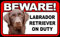 Woodland-Creek-Valley Warnschild mit Hochglanz Bild Beware! Labrador Retriever (Schoko braun) on Duty ca 20 x 12 cm Labrador Retriever hält wache