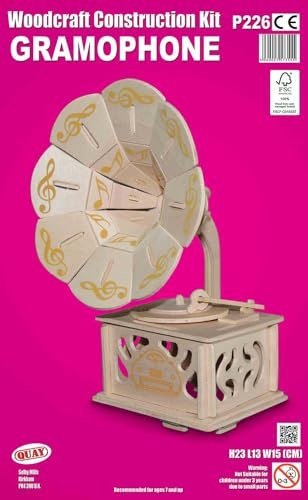 Quay- Gramophone Woodcraft Construction Kit FSC, P226, Marron