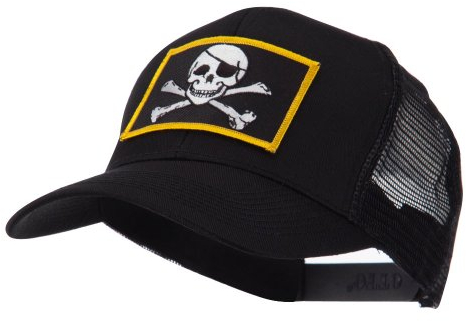 Skull and Choppers Embroidered Military Patched Mesh Cap - Jolly Roger - Red -