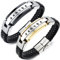 JewelryWe Schmuck 2pcs Herren Armband, Buddhistische Mantra Magnet Verschluss Armreif, Leder Echtleder Edelstahl, Gold Schwarz Silber