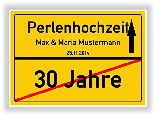 Geschenkidee zur Perlenhochzeit - 30 Jahre Verheiratet - Perlen Hochzeit - Ortsschild Bild Geschenk zum 30 Hochzeitstag - Jubiläum mit Namen und Datum