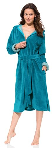 Morgenstern Peignoir de Bain Femme avec Fermeture Éclair Robe de Chambre avec Capuche S Bleu Pétrole