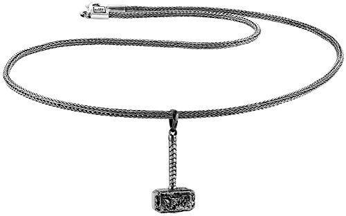 Kuzzoi Herren Silber-Halskette mit Thors-Hammer Anhänger, 925er Sterling Silber oxidiert, Länge 50cm, Königskette Herrenkette mit Anhänger, ZOI-019