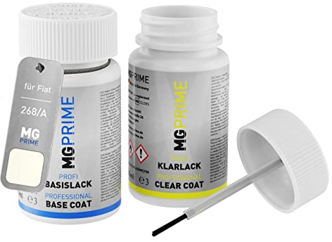 MG PRIME Autolack Lackstift Set für Fiat 268/A / 268 Bianco Gara/Gara Weiss Basislack Klarlack je 50ml