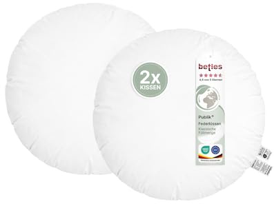 beties - Publik - 2erSet rundes Feder Füllkissen Ø 50 cm – 580 g Enten- & Gänsefedern – rundes Innenkissen Inlett – waschbares Baumwoll-Inlett – Rundkissen Deko & Sofakissen