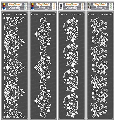 CrafTreat Schablonen für Bordüren Bordüre I, Bordüre II, Bordüre III, Bordüre V (7 cm x 30 cm) (4 Stück). Wiederverwendbare Schablonen zum Malen auf Holz, Leinwand, Papier, Stoff, Boden, Wand