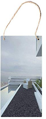 MNUT Moderna Decorazione Economica da Appendere in Legno, casa contemporanea con Vista panoramica, ciottoli e Piscine, 25,4 x 12,7 cm