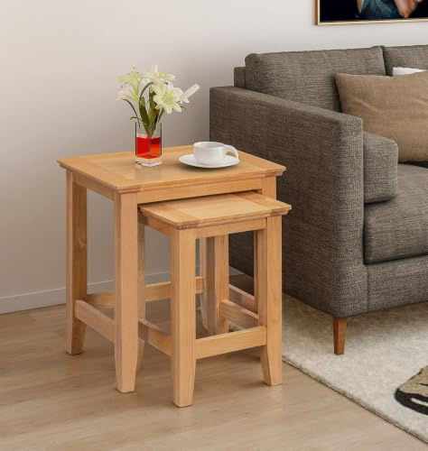 Hallowood Furniture Hereford 2 Tische aus massivem Eichenholz, multifunktional, stapelbar, Zwei Tische als Couchtisch, Lampenständer, Beistelltisch, Kleiner Tisch für Schlafzimmer, Wohnzimmer, Flur