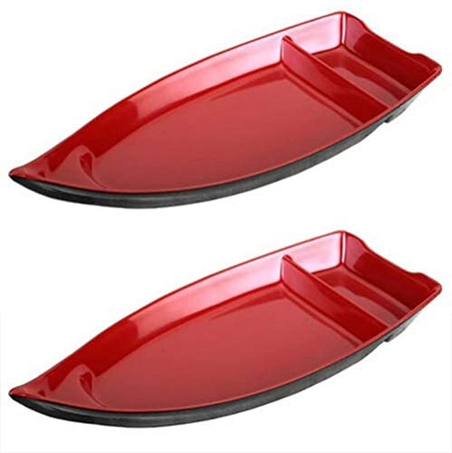 JapanBargain, Sushi Boat Japanese Sashimi Sushi Plate Serving Dishes Tray Appetizer Plates 10 inch (2, Red/Black)