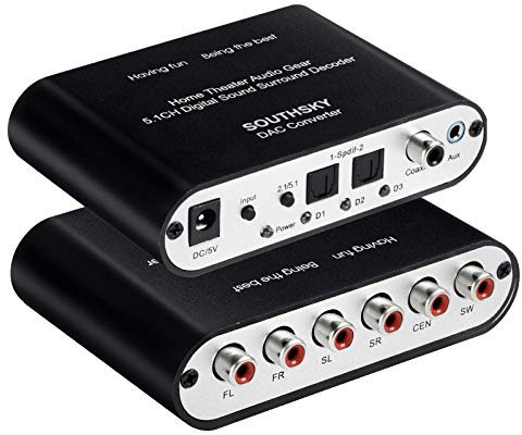 SOUTHSKY 5.1/2.1 Audio Rush Digital Sound Decoder Converter,Optical SPDIF, Coaxial to 5.1CH 2.1CH Analog Audio (6RCA Output)