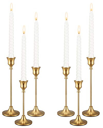 PNAVMG Kerzenhalter, Set mit 6 Kerzenhaltern für Stabkerzen, Messing, Gold, modern, dekorativer Kerzenhalter für Tisch, Kaminsims, Hochzeit, Abendessen, Einweihungsgeschenk (Kerzen sind Nicht im