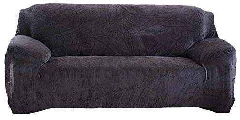 Dicke Elastischer Sofabezug Sofaüberwürfe aus Samt,Plüsch Stretch Sofahusse Couch Husse Sofaüberzug Sofa Abdeckung Spandex Couchbezug Antirutsch Einfarbige Schonbezug für Möbelschutz D 3 Sitzer