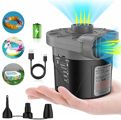 OBEST Bomba de Aire Recargable Portátil,con Cable de Datos de Carga USB,4000-4500PA Bomba de Aire Portátil para Rápido Inflar/Desinflar, Colchones, Camas de Invitados, Piscinas Inflables o Camping