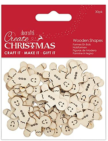 Create Christmas Wooden Shapes, Mini Gingerbread Men, Brown, Pack of 30, Suitable for Home, Wood Paint, Wooden Toys and Card Craft, Ideal for Christmas Decorations and Card Making Supplies