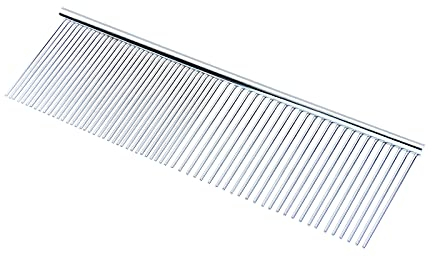 Andiker - Pettine per cani, in acciaio inox con denti arrotondati, in metallo, adatto anche per gatti grandi, medi e piccoli e animali con pelo lungo o corto (L)
