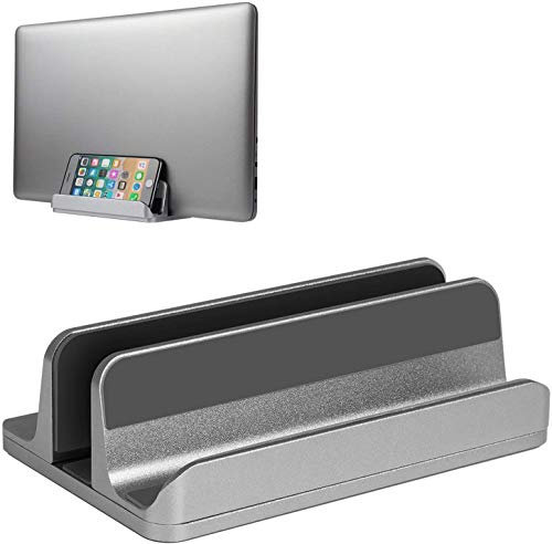 SpireHues Vertical Laptop Stand, 2 Slots for Laptop up to 17.3 inch, Heavy Duty Aluminum Desktop Holder, Black