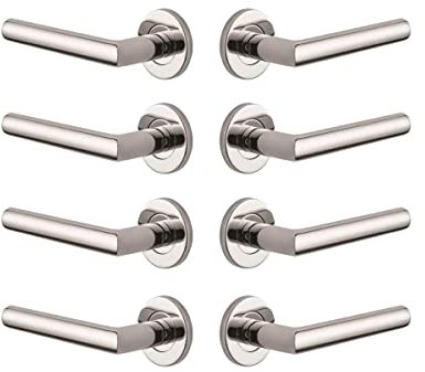 Designer Levers - Eros Lever on Rose Door Handle - Stainless Steel Bar Door Handle - Polished Finish - 4 Pairs - Fixings Included - Interior Use