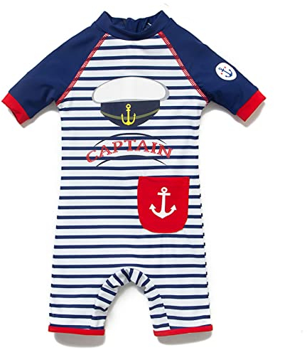 Mazuliso Baby Junge Badeanzug UV-Schutz 50+ EIN stück Kurzärmel Sonnenanzug MIT Einem Reißverschluss(BUHut1,92-98 cm)