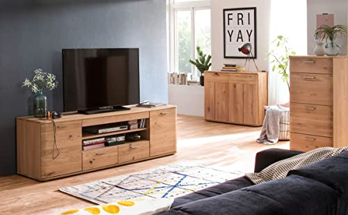 expendio Wohnzimmer Nico 33 Balkeneiche Bianco teilmassiv 3-teilig Wohnwand TV-Wand Wohnmöbel