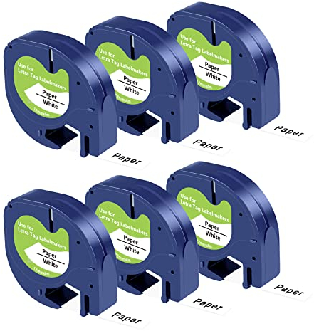 UNOKA 6X Kompatibel für Dymo White Paper 12mm x 4m Etikettenband 91220 S0721510 für Dymo Letratag LT-100H Plus XR LT-100T 200B, Schwarz auf Weiß Etikettierpapier