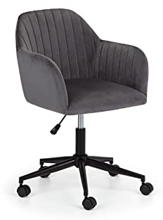Julian Bowen Kahlo Office Chair - Grey & Black Chairs | Modern Desk Chair for Home Office, Soft Velvet, Smooth 360° Swivel, Height Adjustable, Padded Seat & Fluted Backrest