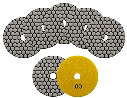 KURSTOL Diamant Polierscheibe Set Trocken - 4″/100mm 7st Polierpads Körnung 100, Granit Marmor Kunststein Quarz