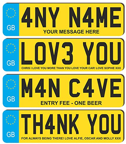 Custom License Plate Plaque - Personalised Number Plate in Wood or Acrylic - Ideal for Kids' Cars, Lorry Drivers, New Car, Just Passed (EU UK Design, Mdf Wood Small 19cm)
