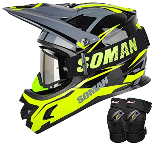 Motorradhelm Crosshelm Motocross Enduro Helm Kinder Motorrad Fullface Mit Schutzbrille und Knee Pads DOT/ECE Zertifiziert Erwachsene Jugend Integralhelm für Downhill Quad Bike ATV BMX Offroad MTB