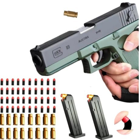 Toy gun with soft bullets, toy gun with ejectable magazine for safety training or play - unique gift (green)