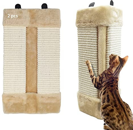 VCEPJH Rascador de pared esquinera para gatos (juego de 2) – Almohadilla de sisal para gatos de interior, montaje vertical en esquina, protector de muebles para paredes (gris)